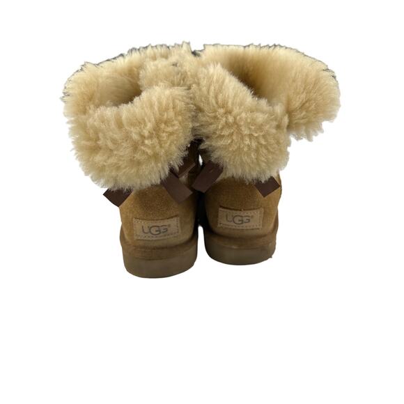 UGGS - Bailey Bow Suede Sheepskin Ankle Boots in Caramel Brown - Picture 3 of 8